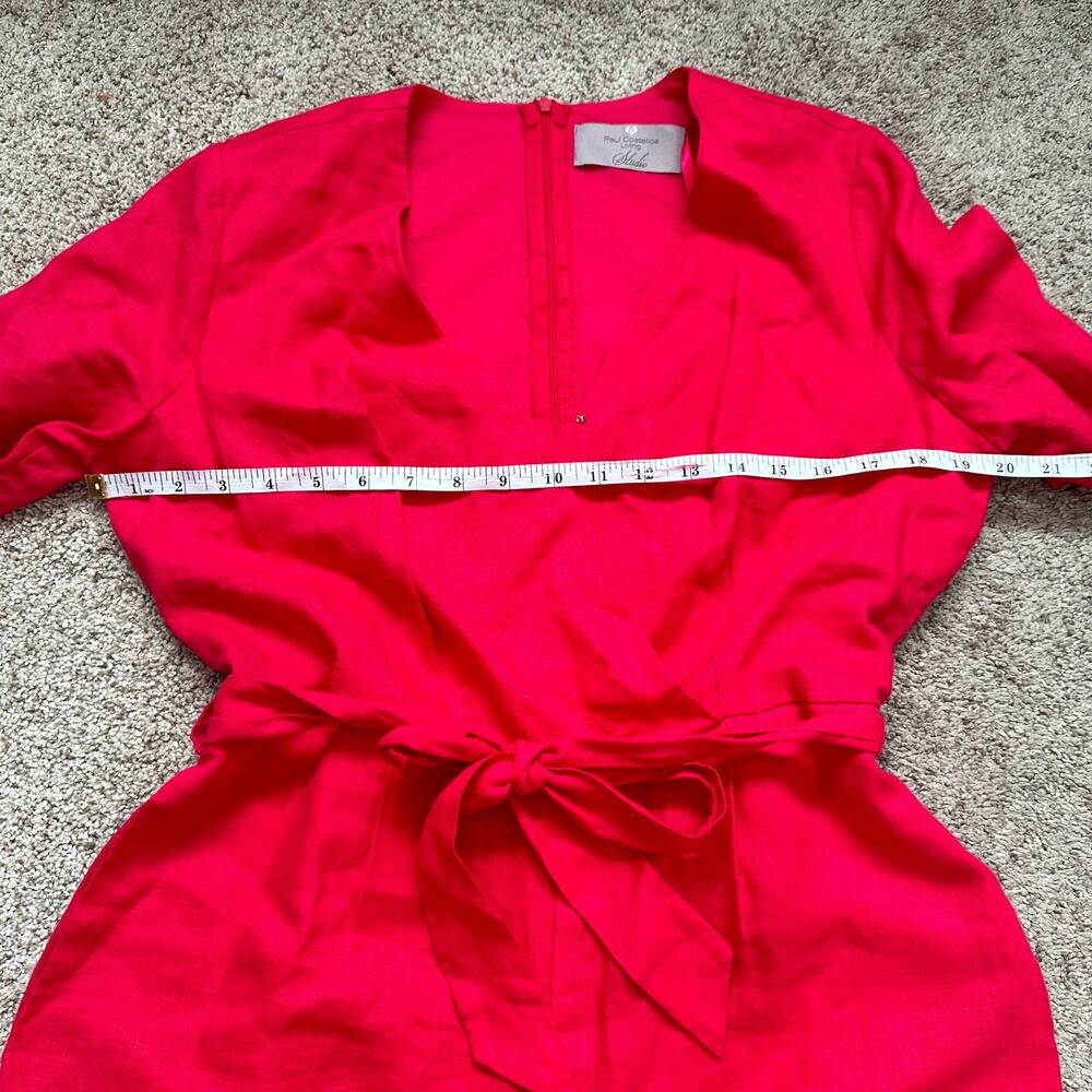 100% Linen Sz 8 Hot Pink Wide Leg Jumpsuit with Pockets Belted Natural Fibers - Picture 13 of 15